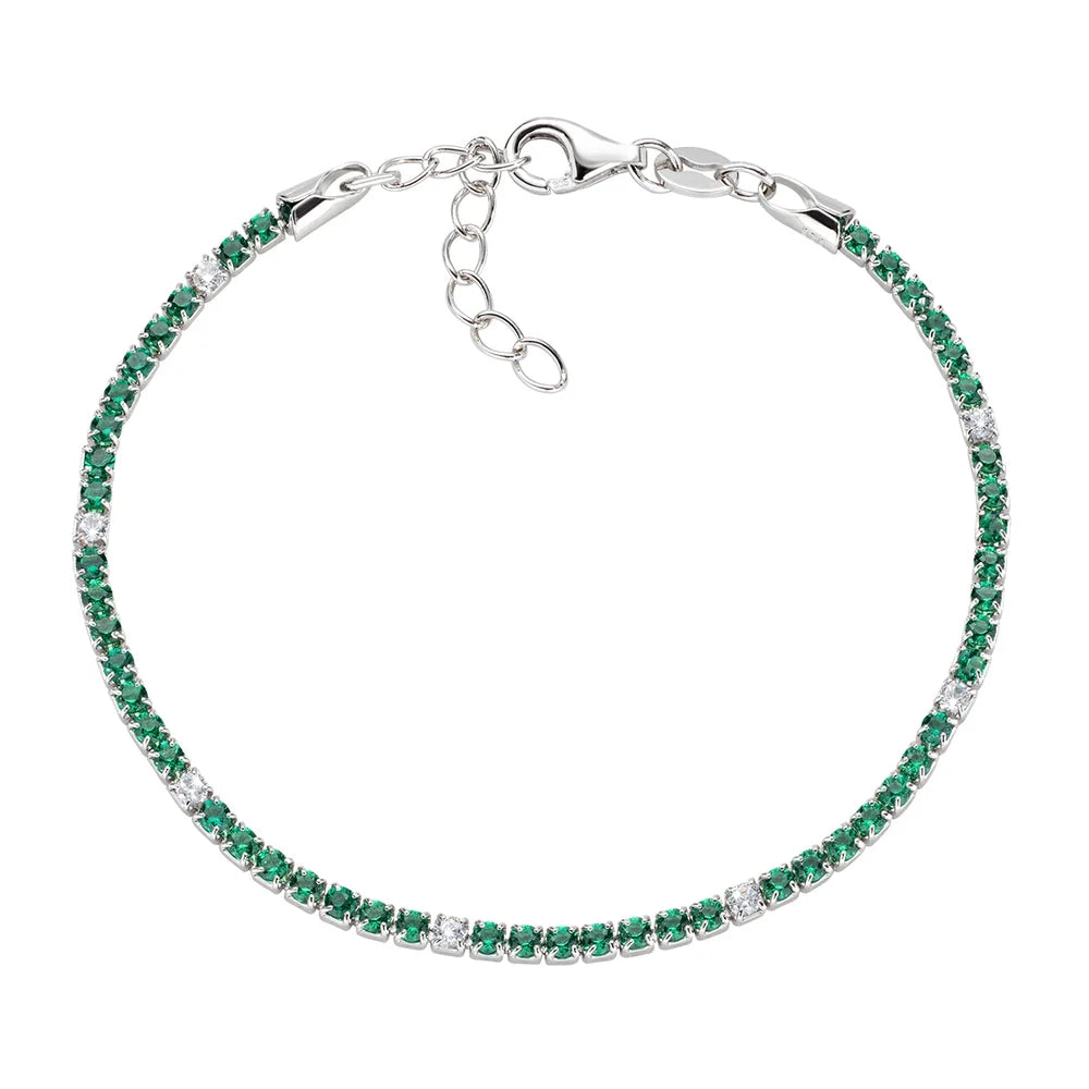 Bracciale Amen Tennis Argento Zirconi Verdi/Bianchi