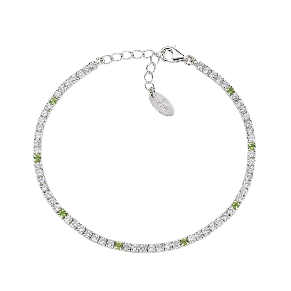 Bracciale Amen Tennis Mania Argento Zirconi Bianchi/Verde Oliva