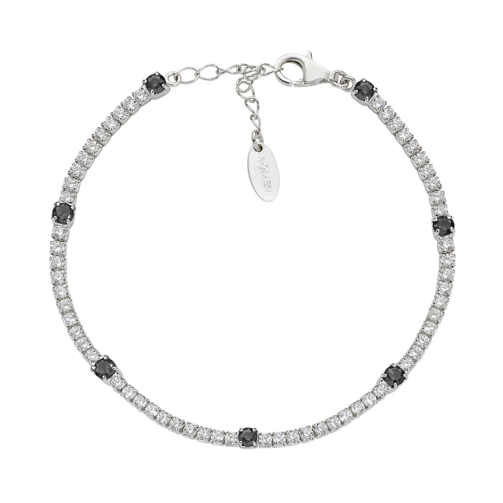 Bracciale Amen Tennis Argento Zirconi Bianchi e Neri