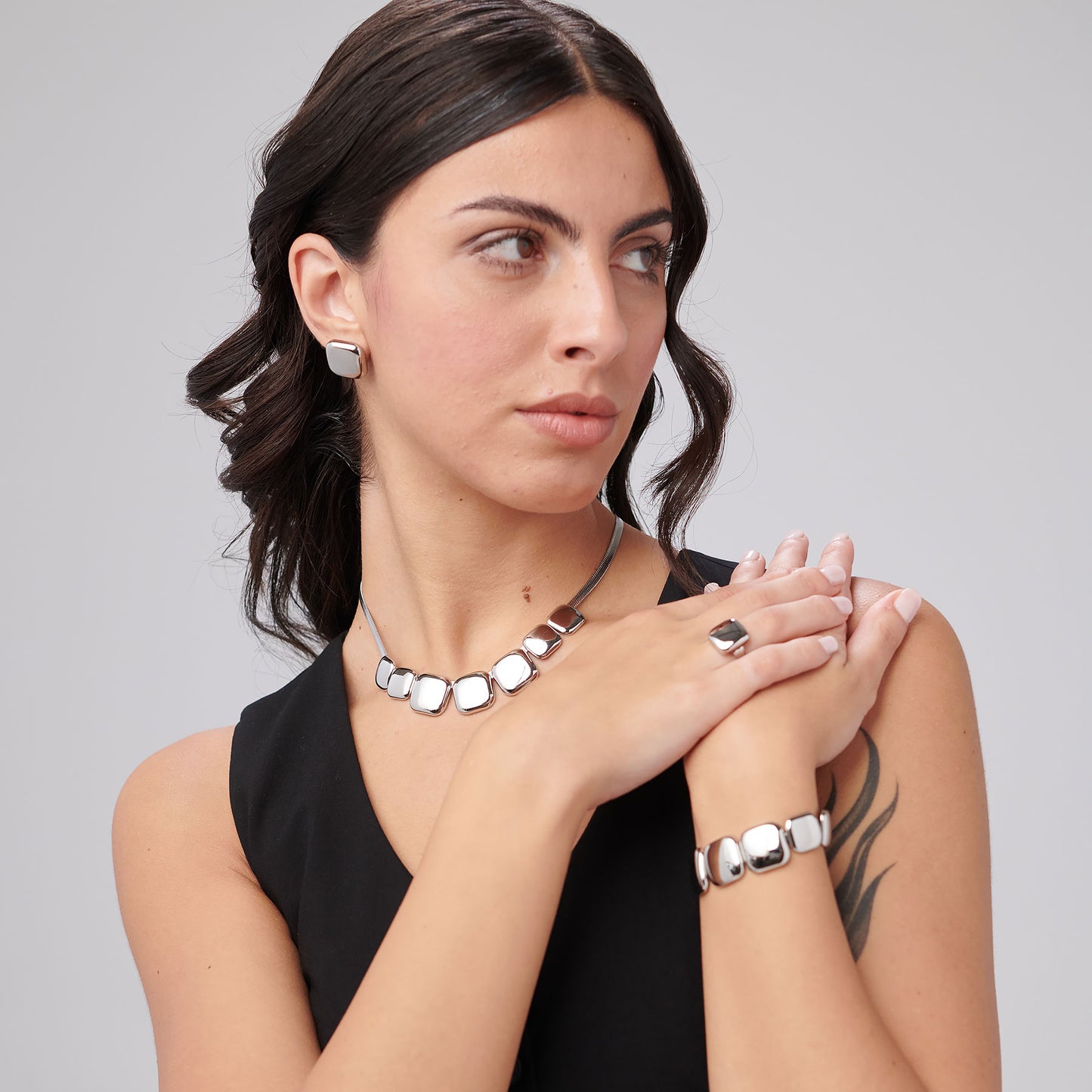 Collana Brosway Muse Acciaio Maglia Snake Piatta Centrale Quadrettoni