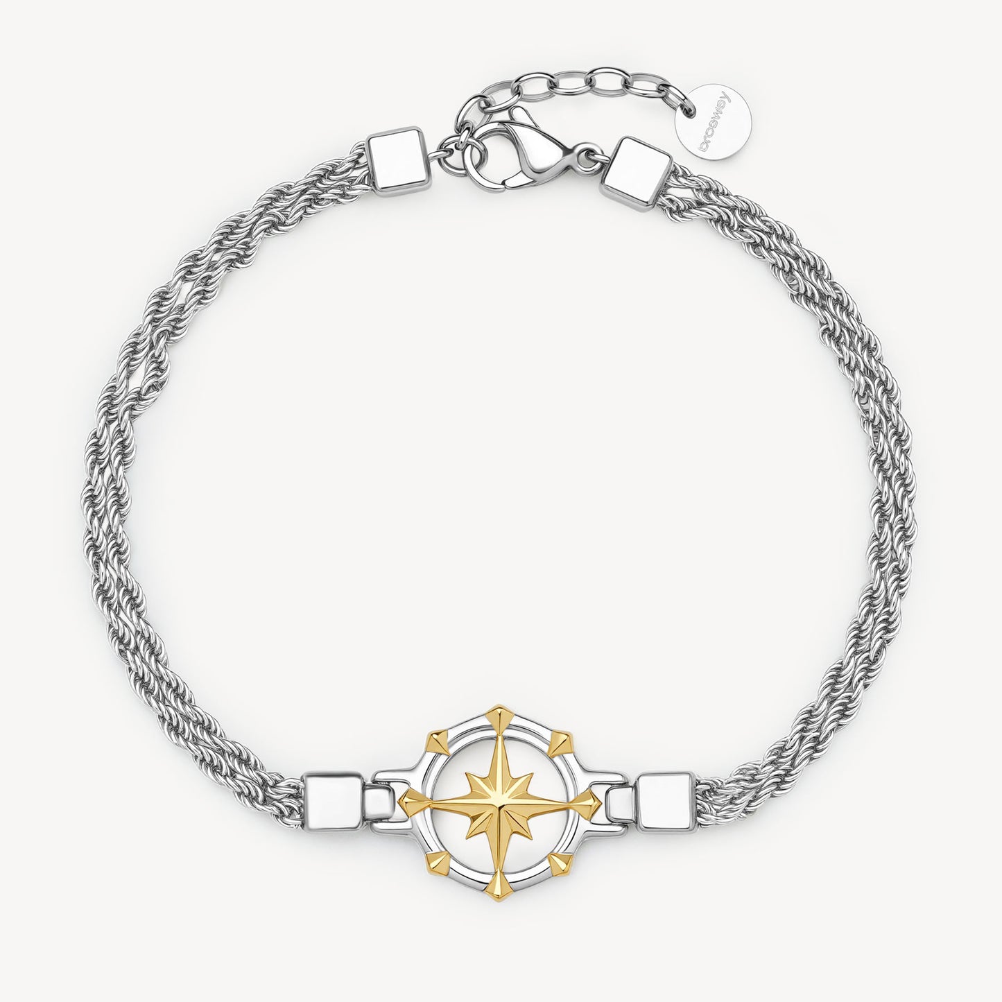 Bracciale Uomo Brosway Seawolf Doppia Fune Acciaio Centrale Rosa Dei Venti Pvd Oro