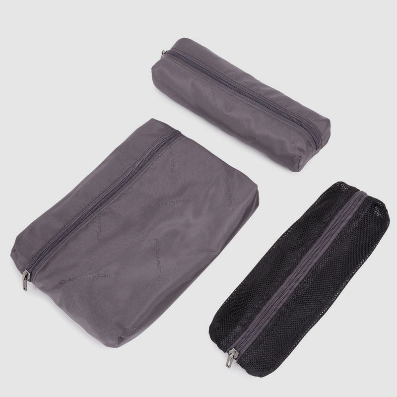Necessaire Piquadro Beauty Case Tasca Frontale Tessuto Inserto Pelle Nera