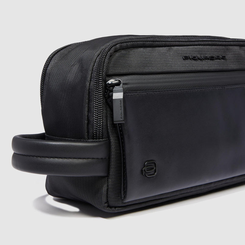 Beauty Piquadro Case Da Viaggio Tasca Frontale Tessuto Inserti Pelle Nera