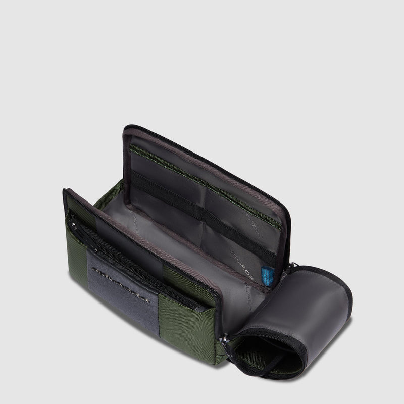Beauty Piquadro Case Da Viaggio Due Scomparti Tasca Frontale Tessuto Verde Inserti Pelle Nera