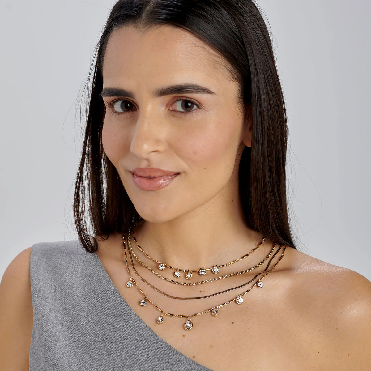 Collana Multifilo Brosway Symphonia Pvd Oro Con Pendenti Cristalli Ovali/Gocce/Tondi