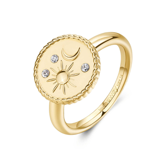 Anello Brosway Chakra Acciaio Pvd Oro Tondino Cristalli e Sole/Luna - Misura 12
