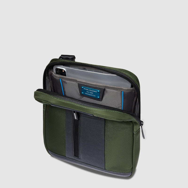 Borselli Piquadro Br2 Borsello Uomo Porta Ipad Tasca Frontale Tessuto Verde Inserti Pelle Nera