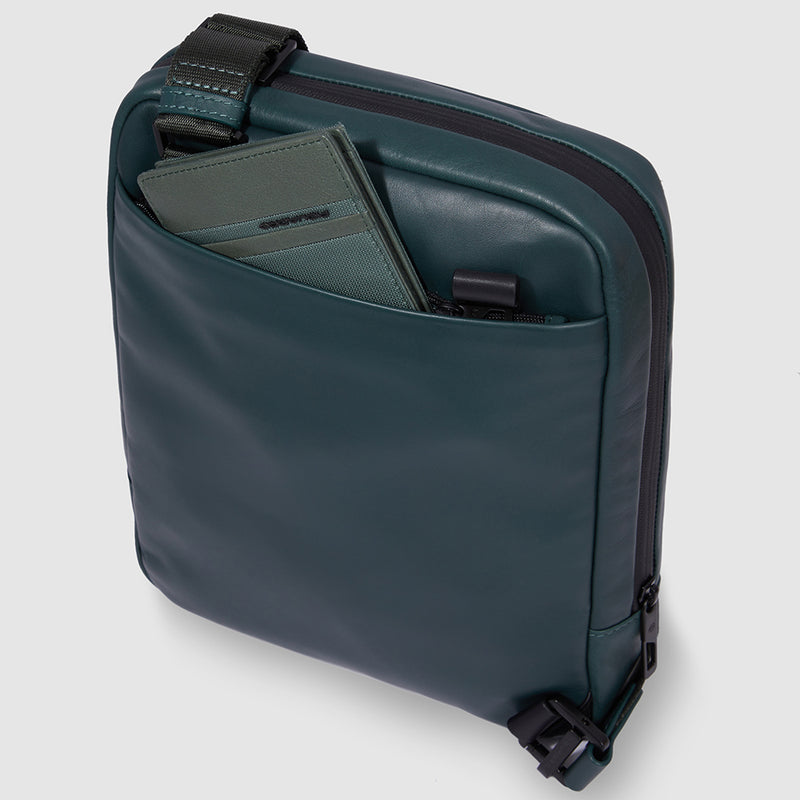 Borselli Piquadro Borsello Grande Porta Ipad In Pelle Blu e Tessuto