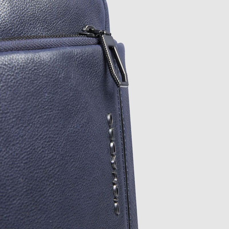 Borselli Piquadro Borsello Grande Porta Ipad Tasca Frontale Pelle Martellata Blu