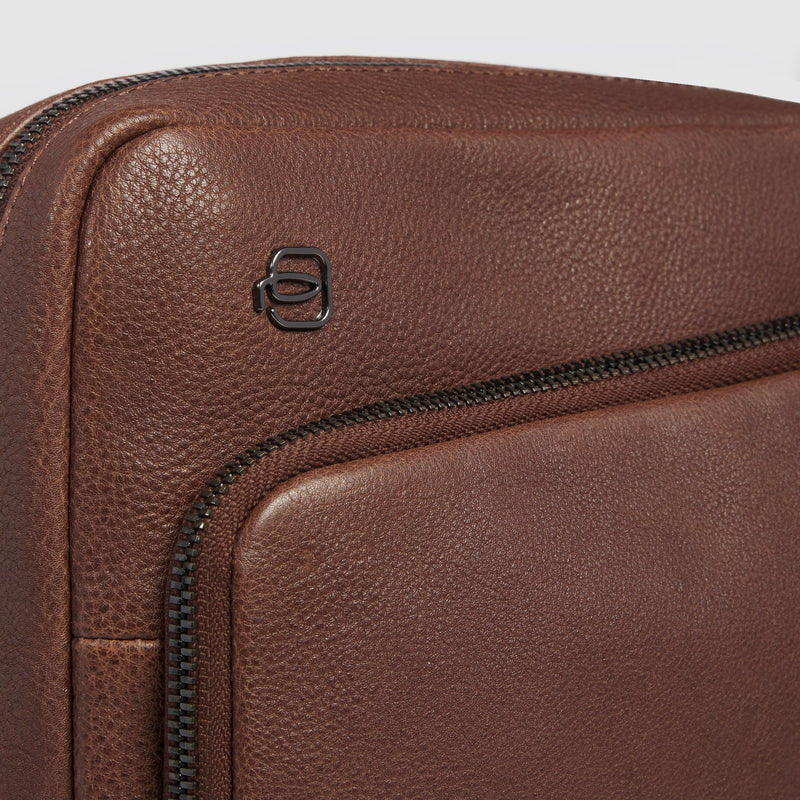 Borselli Piquadro Borsello Grande Porta Ipad Tasca Frontale Pelle Martellata Marrone