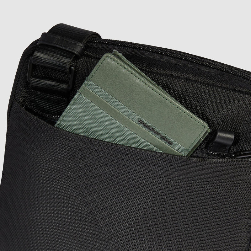 Borselli Piquadro Borsello Grande Porta Ipad Tasca Frontale In Tessuto Inserto Pelle Nera