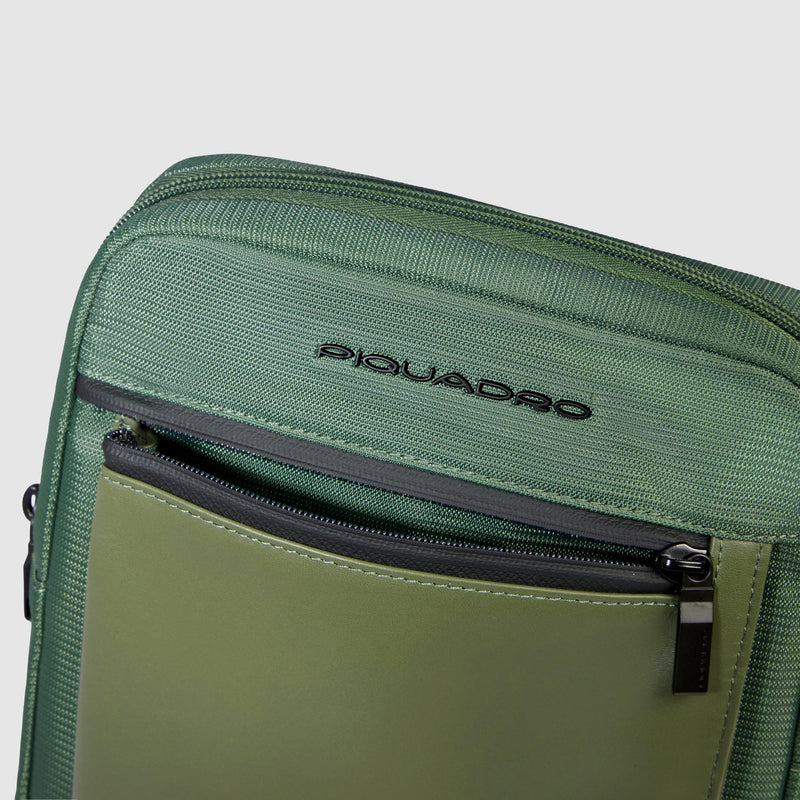 Borselli Piquadro Borsello Grande Porta Ipad Tasca Frontale Tessuto Inserto Pelle Verde
