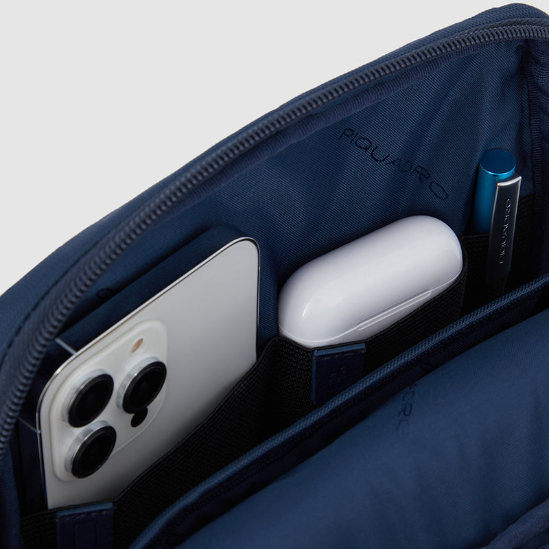 Borselli Piquadro Borsello Grande Porta Ipad In Tessuto Ed Inserti Pelle Blu