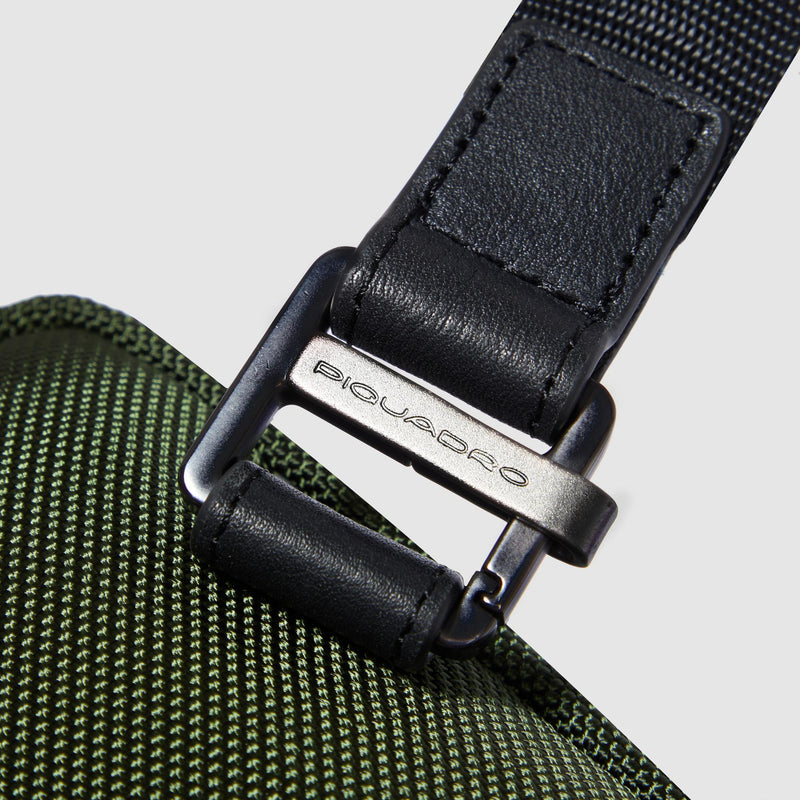 Borselli Piquadro Borsello Uomo Porta Ipad Tasca Frontale Tessuto Verde Inserti Pelle Nera