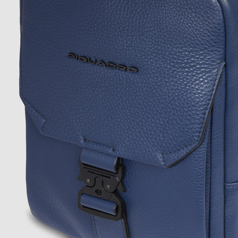 Borselli Piquadro Borsello Uomo Porta Ipad Patta Tasca Frontale Pelle Martellata Blu