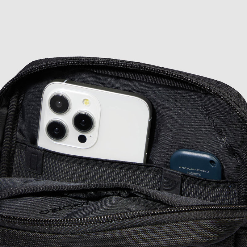 Borselli Piquadro Borsello Uomo Porta Ipad Tasca Frontale Tessuto Ed Inserti Pelle Nera
