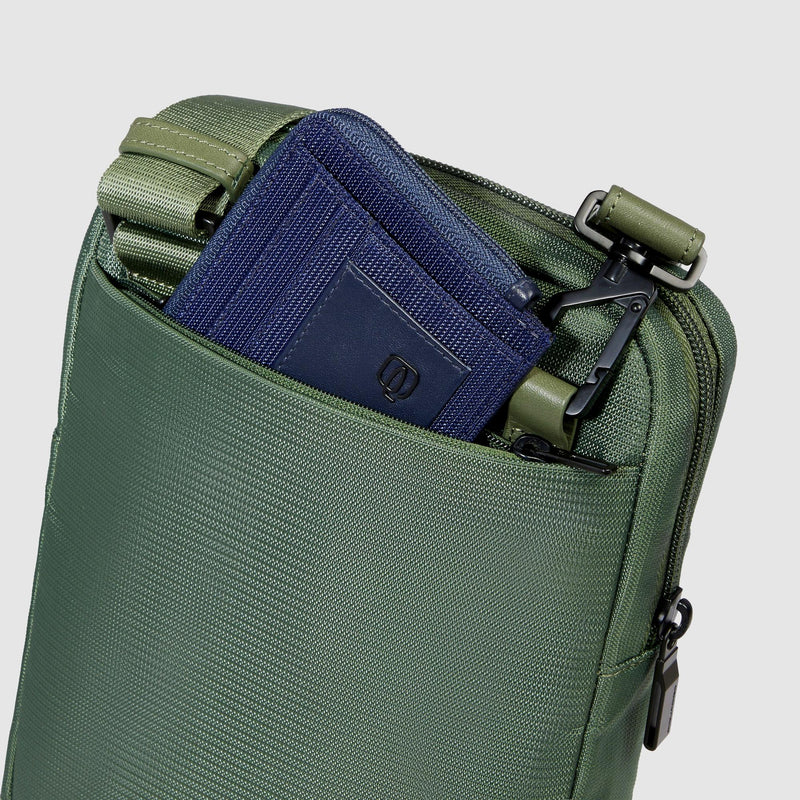 Borselli Piquadro Borsello Uomo Piccolo Porta Ipad Tasca Frontale Tessuto Inserti Pelle Verde