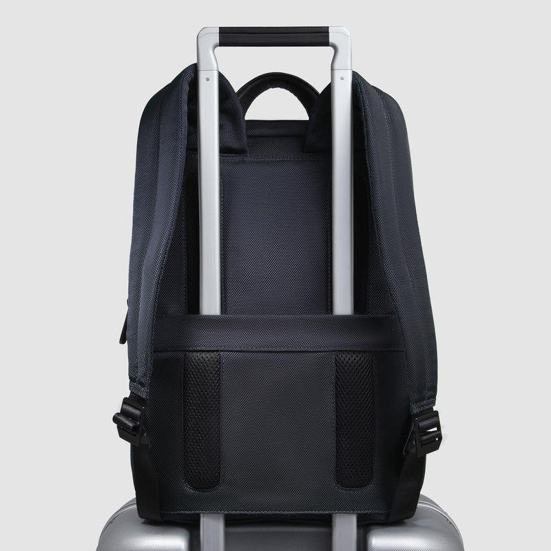 Zaini Piquadro Zaino Medio Porta Pc Ipad Tasca Frontale Nylon Pelle Blu