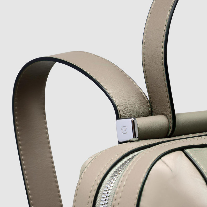 Zaini Piquadro Zaino Donna Porta Pc Ipad Tessuto Tasca Frontale Inserti Pelle Beige