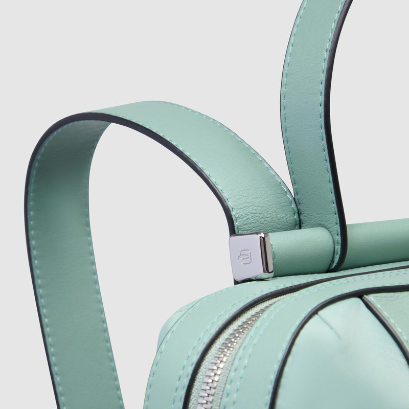 Zaini Piquadro Zaino Donna Porta Pc Ipad Tasca Frontale Tessuto Inserti Pelle Verde