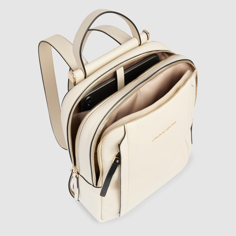 Zaini Piquadro Zaino Donna Porta Pc Ipad Doppio Scomparto Tasca Frontale Pelle Bianca