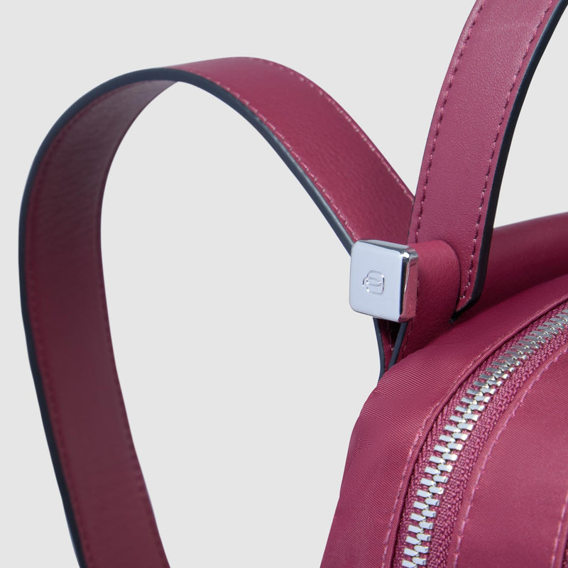 Zaino Piquadro Donna Porta Pc Ipad Doppio Scomparto Tasca Frontale Tessuto Inserti Pelle Borgogna