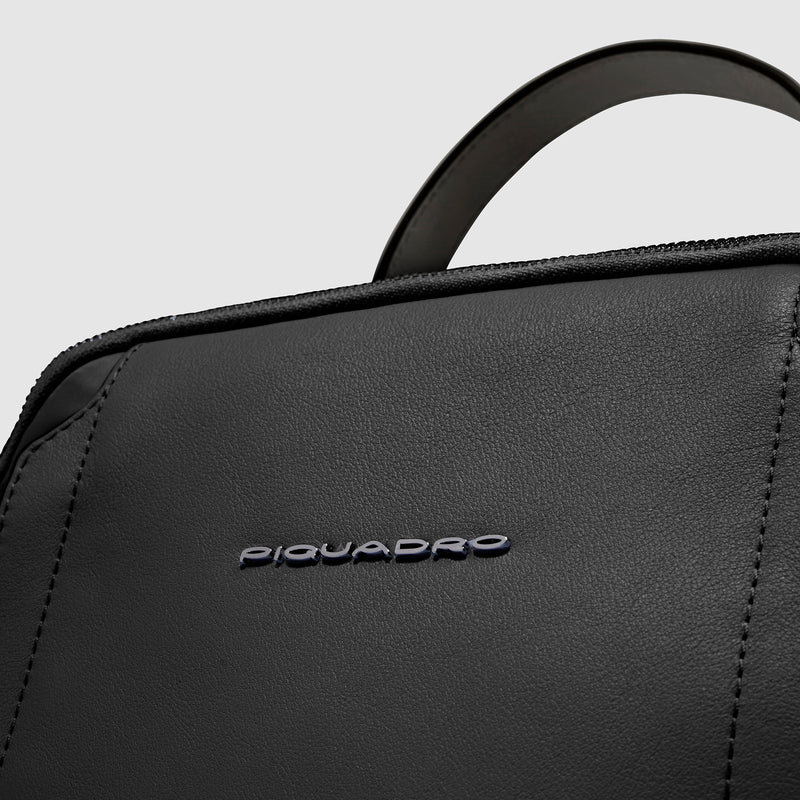 Zaini Piquadro Zaino Donna Porta Pc Ipad Doppio Scomparto Tasca Frontale Tessuto Inserti Pelle Nera