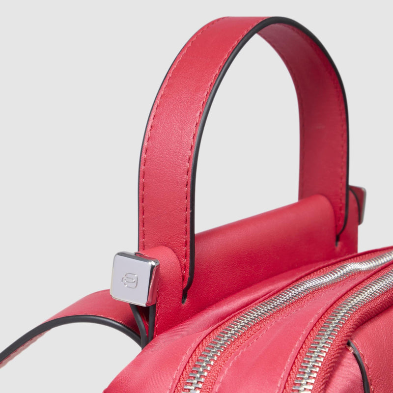 Zaini Piquadro Zaino Donna Porta Pc Ipad Doppio Scomparto Tasca Frontale Tessuto Inserti Pelle Rossa