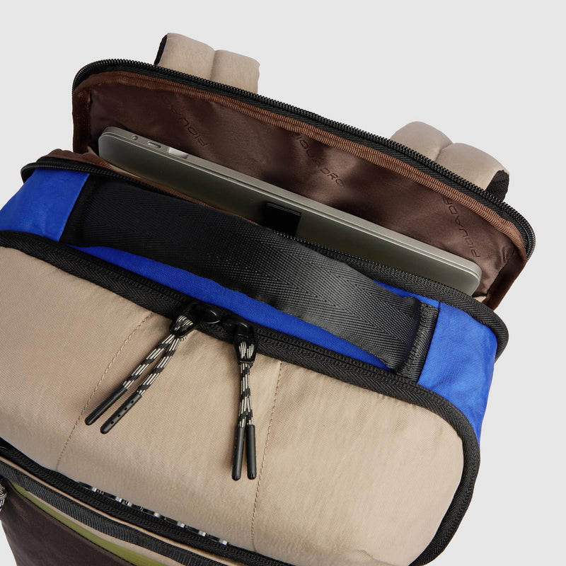 Zaini Piquadro Zaino Porta Pc Ipad Doppio Scomparto Due Tasche Frontali Tessuto Beige