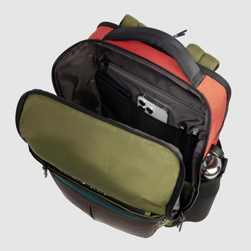 Zaini Piquadro Zaino Porta Pc Ipad Doppio Scomparto Due Tasche Frontali Tessuto Verde Arancio