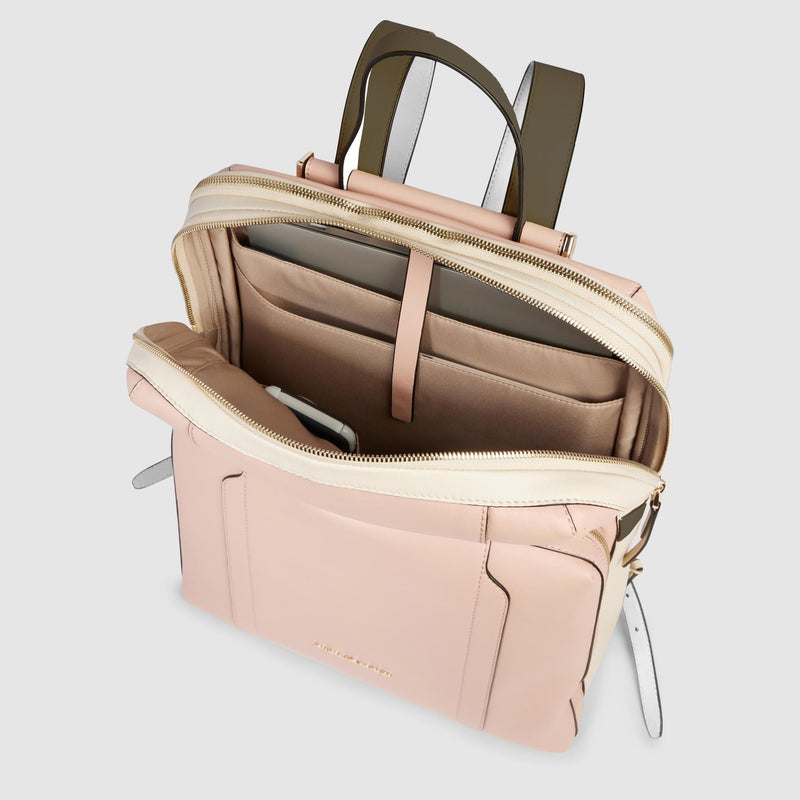 Zaini Piquadro Zaino Donna Doppio Scomparto Tasca Frontale Pelle Rosa Bianca