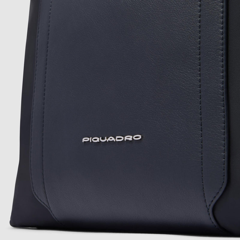 Zaini Piquadro Zaino Donna Porta Pc Ipad Doppio Scomparto Tasca Frontale Tessuto Inserti Pelle Nera