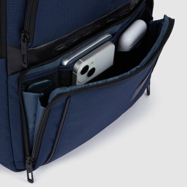 Zaini Piquadro Zaino Porta Pc Ipad In Tessuto Blu Inserti Pelle Nera