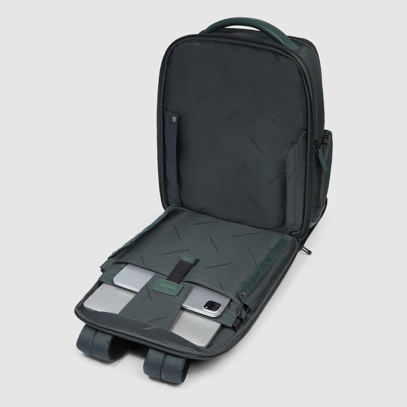 Zaini Piquadro Zaino Porta Pc Ipad Due Tasche Frontali Laterali Tessuto Inserti Pelle Verde Scuro