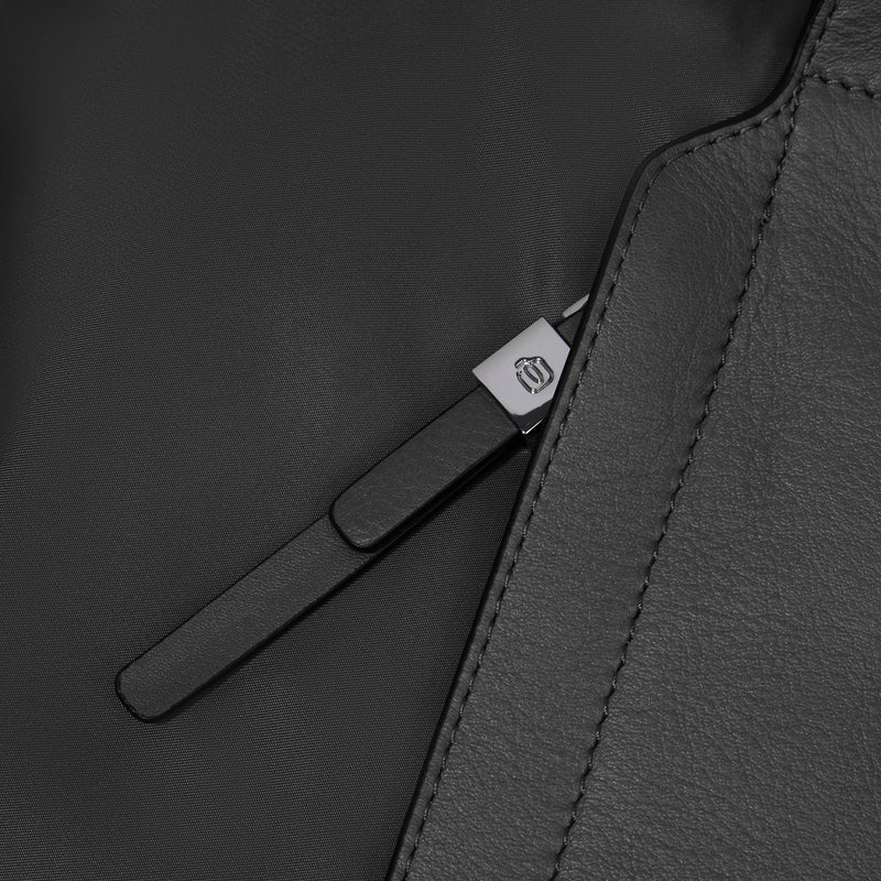 Borse Lavoro Piquadro Borsa Donna Porta Pc Ipad Quattro Manici Tasca Frontale Tessuto Inserti Pelle Nera