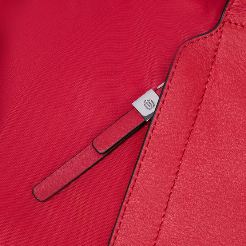 Borse Lavoro Piquadro Borsa Donna Porta Pc Ipad Quattro Manici Tasca Frontale Tessuto Inserti Pelle Rossa
