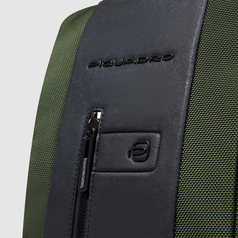 Zaini Piquadro Zaino Porta Pc Ipad Doppio Scomparto Tessuto Verde Inserti Pelle Nera