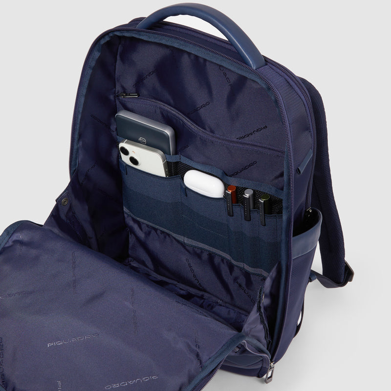 Zaini Piquadro Zaino Uomo Grande Porta Pc Ipad Tessuto Inserti Pelle Blu