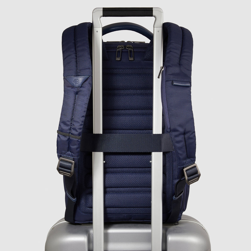 Zaini Piquadro Zaino Uomo Medio Porta Pc Ipad Tessuto Inserti Pelle Blu