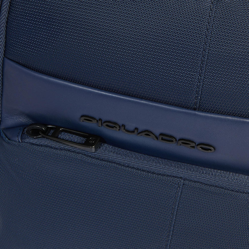 Monospalla Piquadro Uomo Porta Ipad Tasca Frontale Tessuto Inserti Pelle Blu