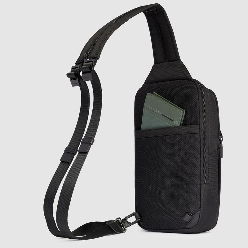 Monospalla Piquadro Zaino Porta Ipad Doppio Scomparto Tasca Frontale Tessuto Inserto Pelle Nera