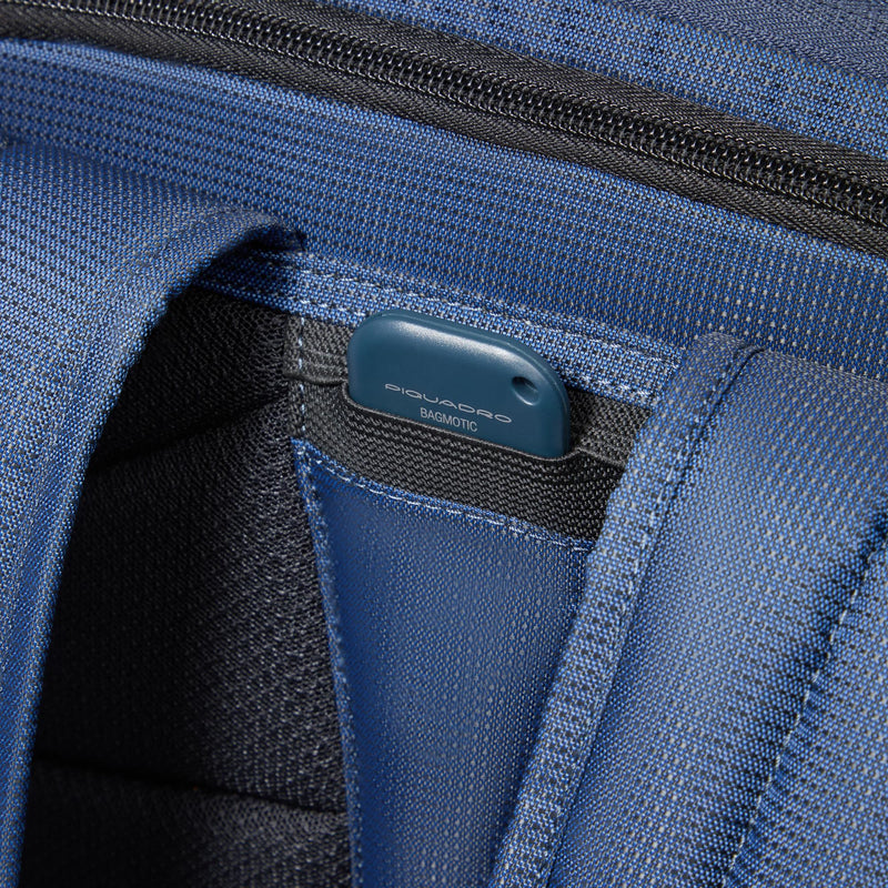 Zaini Piquadro Zaino Uomo Doppio Scomparto Due Tasche Frontali Una Laterale Tessuto Inserti Pelle Blu