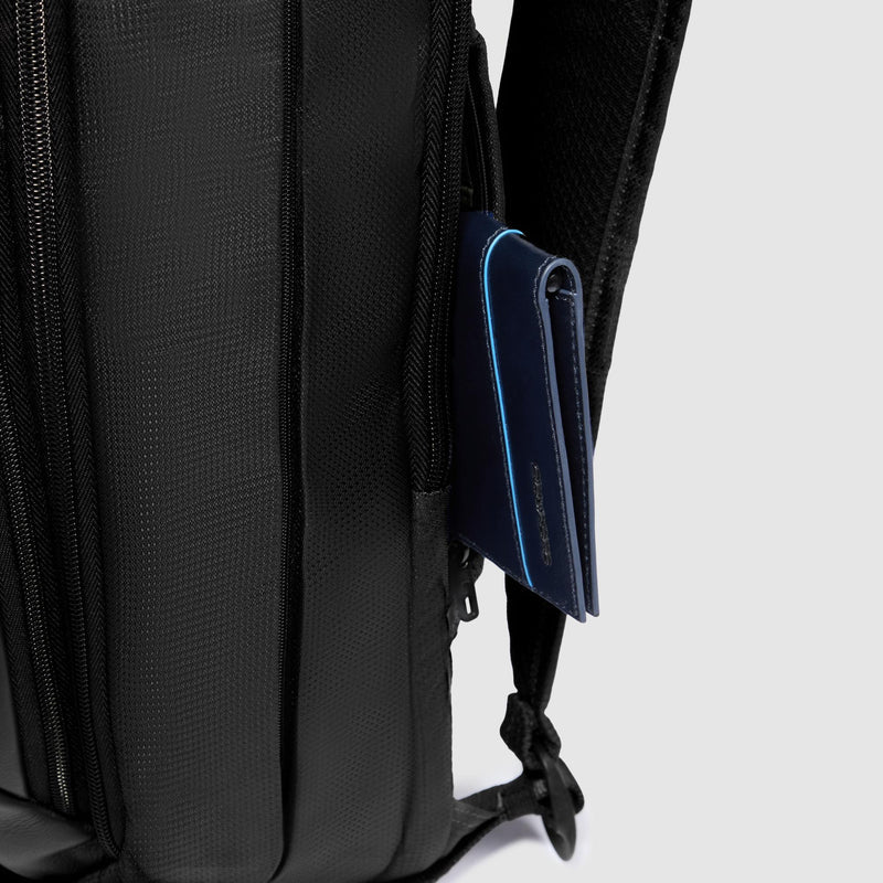Zaini Piquadro Zaino Uomo Doppio Scomparto Due Tasche Frontali Una Laterale Tessuto Inserti Pelle Nera