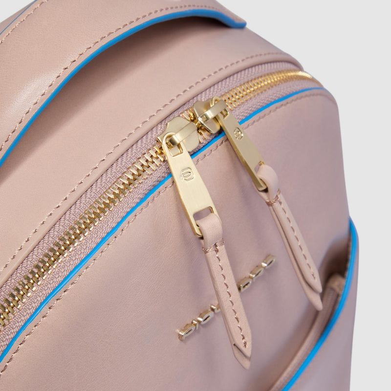 Zaini Piquadro Zaino Donna Porta Ipad Mini Uno Scomparto Tasca Frontale Pelle Rosa Cipria