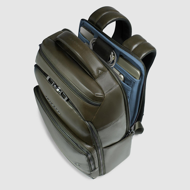 Zaini Piquadro Zaino Uomo Porta Pc Ipad Doppio Scomparto Due Tasche Pelle Verde
