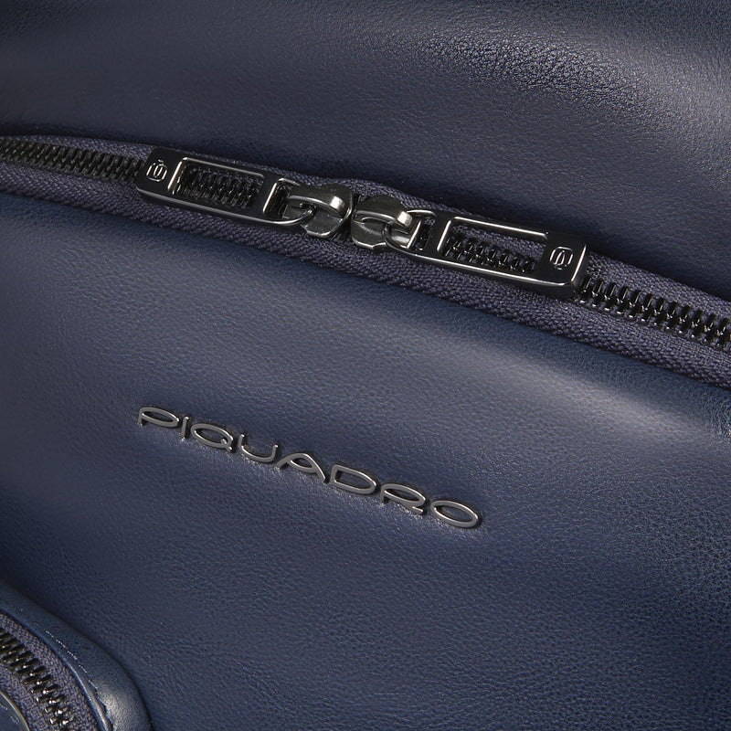 Zaini Piquadro Zaino Uomo Porta Pc Ipad Doppio Scomparto Tre Tasche Pelle Blu