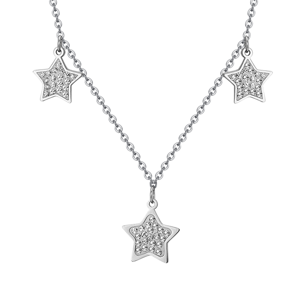 Collana Luca Barra Acciaio 3 Pendenti Stelle Cristalli