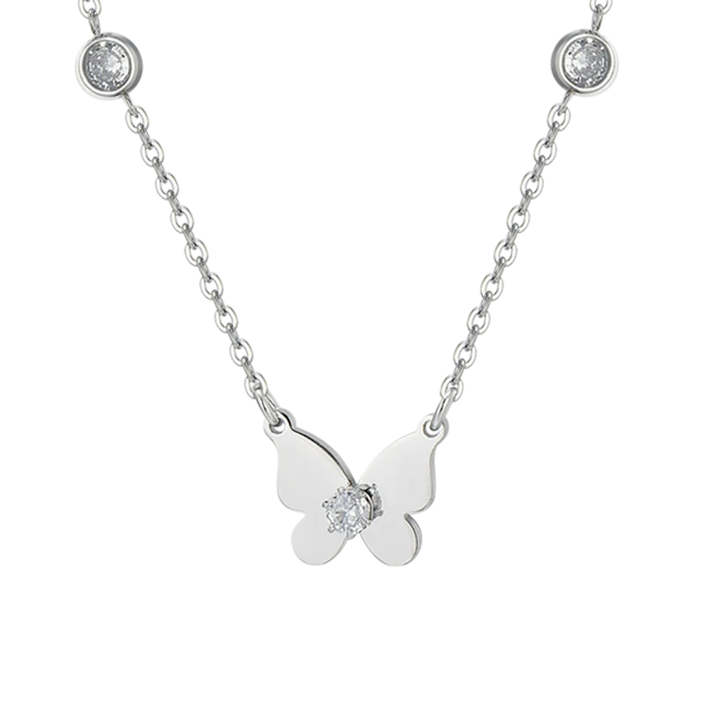Collana Luca Barra Summer 24 Acciaio Farfalle e Punti Luce