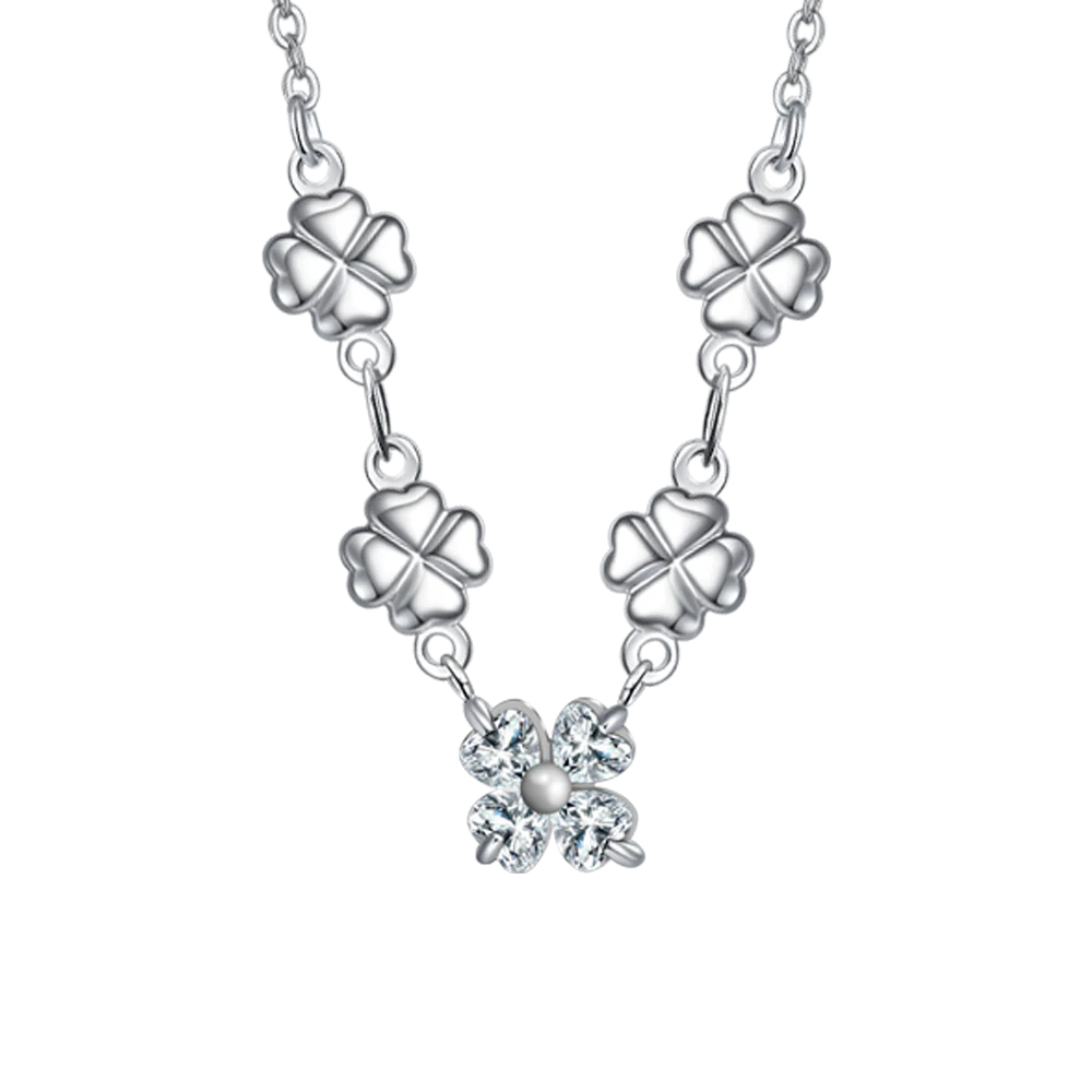 Collana Luca Barra Acciaio Quadrifogli e Petali Cristalli