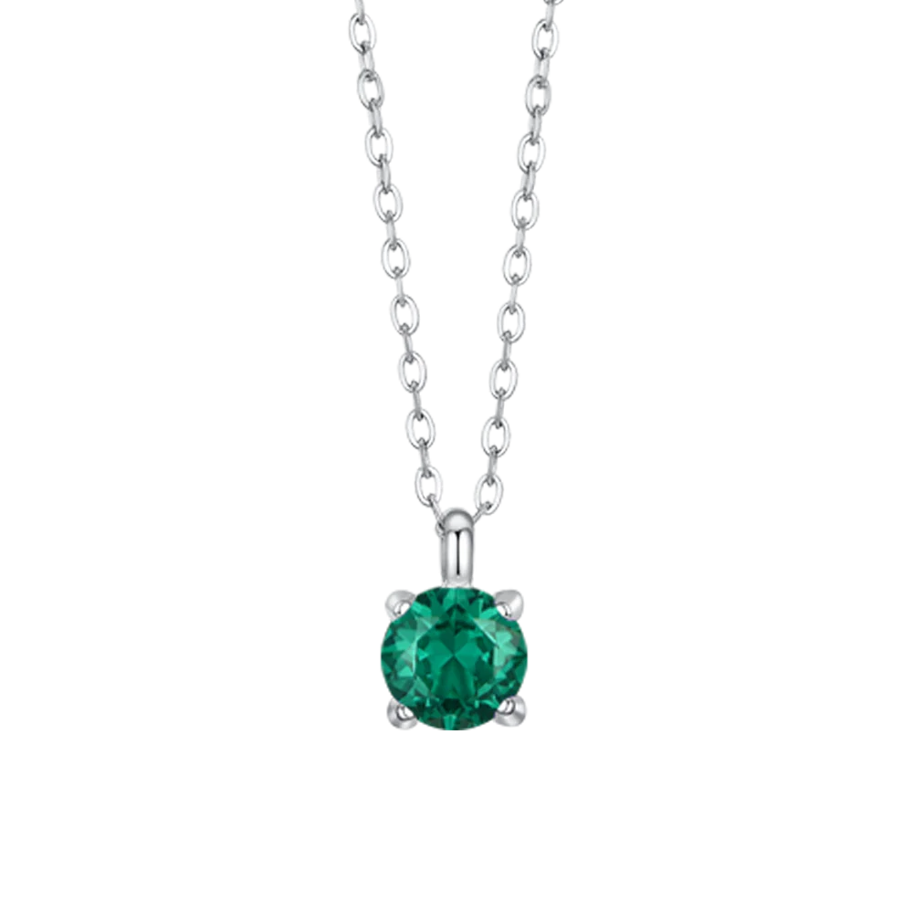 Collana Luca Barra Acciaio Pendente Punto Luce Cristallo Verde